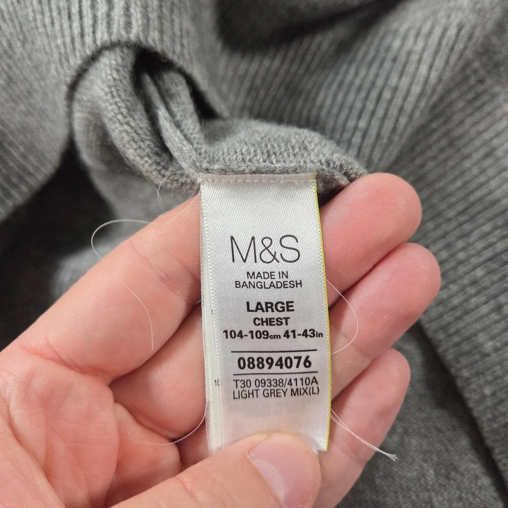 Autograph Sweater Mens Large Grey 100% Cashmere Crewneck Pullover M&S T30 09338